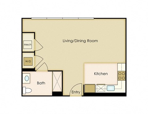 Floor plan for studio, 1 bath, 544 sqft